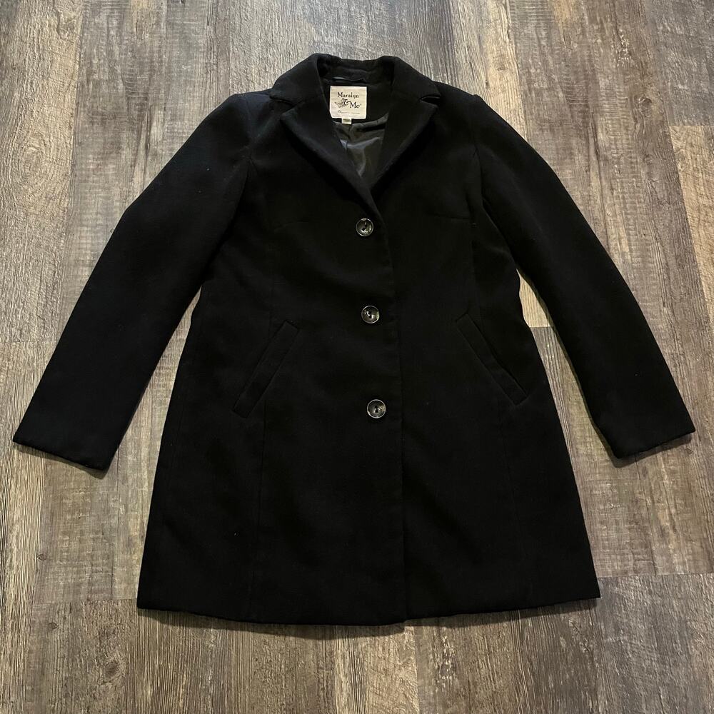 Maralyn & Me Women's Large Black Tailored Coat Long Button Front Fully Lined
